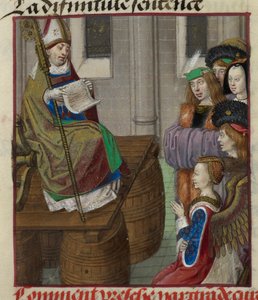 Fragment miniatury kapłana głoszącego kazanie armiom Wenus, z „Le Roman de la Rose” autorstwa Unknown artist