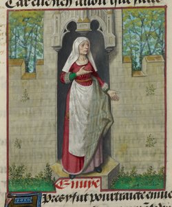 Fragment miniatury alegorycznej postaci Chciwości z „Le Roman de la Rose” autorstwa Unknown artist
