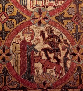 Fragment haftu przedstawiający Kuszenie św. Marcina. Gobelin islandzki. 1390-1403. Paryż, Narodowe Muzeum Średniowiecza, Thermes de Cluny autorstwa Unknown artist
