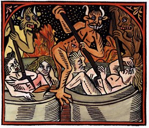 Diabły gotują mężczyzn w kotłach w piekle autorstwa Unknown artist