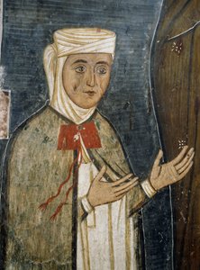 Pobożna Saramalyna Anastasia w ubraniach z XIV wieku, fresk w bizantyjskim kościele Matki Bożej z Asinou (XII w.) (Lista Światowego Dziedzictwa UNESCO, 2001), góry Troodos, Cypr autorstwa Unknown artist
