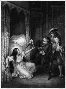 Diane de Joannis de Châteaublanc de Roussan, markiza Gangesu (1635-1667) zamordowana przez swoich dwóch towarzyszy, opata i rycerza Gangesu. Grawerunek z 1847 roku. autorstwa Unknown artist