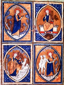 Różne etapy tworzenia świata reprezentowane w mandorach. Miniatura z XIII-wiecznego rękopisu. Porto, Biblioteka Miejska autorstwa Unknown artist