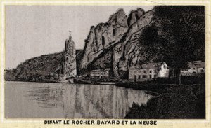 Dinant, le Rocher Bayard et la Meuse, Walonia, Belgia. Chromolitografia z końca XIX wieku. autorstwa Unknown artist