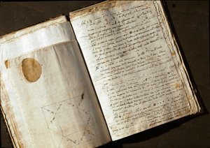 Podwójna strona "Medicea Stars" lub Pianeti Medicei (Planetes mediceennes), rękopis włoskiego astronoma i fizyka Galileo Galilei dit Galilee (1564-1642) napisany dla Cosimo de Medicis (Cosimo II de Medici), w którym ujawnia swoje odkrycie autorstwa Unknown artist