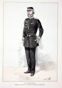 dr Roudil, naczelny lekarz straży miejskiej (1867-1877). Akwaforta w kolorach, dla ilustracji „Historia Korpusu Strażników Pokoju””” wydana pod patronatem Louisa Lepine