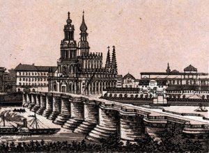 Drezno, Niemcy: widok na most Augusta w Dreźnie. w „” Świat ilustruje 168 odsłon”” Niedatowany (koniec XIX wieku) autorstwa Unknown artist