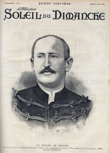 Sprawa Dreyfusa: portret Alfreda Dreyfusa (1859-1935) po jego degradacji podczas procesu w Rennes. Grawerowanie w „”Le sun-du-dimanche”, 13 sierpnia autorstwa Unknown artist