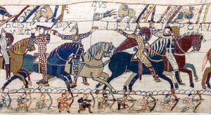 Książę Wilhelm pokazuje twarz swojej armii, gobelin z Bayeux (haft z wełny na płótnie) autorstwa Unknown artist