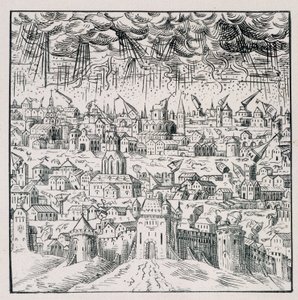 Trzęsienie ziemi w Baden - w „”Zbiór 39 figurek przedstawiających klęski Francji od 1562 do 1586”; Druk Louisa Perrina autorstwa Unknown artist