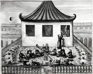 Zaćmienie słońca - w „Podróżach królestwa Syjamu, historyczne z 1688 r.””. autorstwa Unknown artist