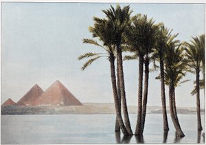 Egipt: powódź Nil i piramidy w Gizie (Gizeh, Gizeh, Giza). autorstwa Unknown artist