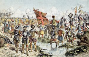 Ósma Wojna Religijna (1585-1598): bitwa pod Ivry 14 marca 1590 r. pomiędzy królewską armią Henryka IV (która zwycięży) a Ligą Katolicką. Ilustracja z XIX wieku. Paryż, Musée de l
