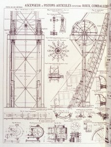 Winda i tłoki przegubowe wieży Eiffla (system Roux-Combaluzier) - wzornictwo przemysłowe autorstwa Unknown artist