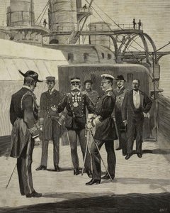 Cesarz Niemiec Wilhelm II (1859-1941) odwiedzający pancernik Sicilia, Wenecja, Włochy, rysunek E X z L