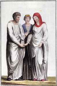 Zaręczyny lub obietnica małżeństwa: dextrarum iunctio lub połączenie prostych rąk. Rycina XIX wieku. autorstwa Unknown artist