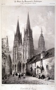 Rycina katedry w Bayeux opublikowana w „Monumentalnym i archeologicznym średniowieczu””. 19 wiek autorstwa Unknown artist