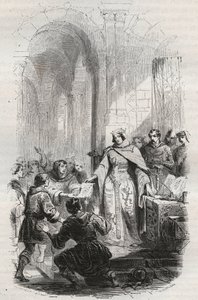 Ermesinde, hrabina Luksemburga - Karta pocztowa nadana przez Ermesinde Iere z Luksemburga mieszkańcom Luksemburga w 1243 r. - Rycina z 1868 r. w „Historii Belgii od czasów pierwotnych do końca Leopolda I” autorstwa Theodore Juste (1818-1888) - autorstwa Unknown artist