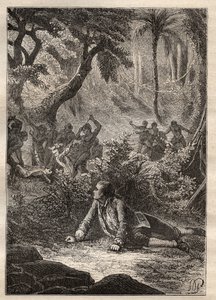Wyprawa Nicolasa Thomasa Marion-Dufresne (Marion Dufresne) (1729-1772): jedyny żyjący żeglarz był świadkiem masakry wszystkich swoich towarzyszy, w tym Marion, przez tubylców z Zatoki Zabójców (Wyspa Matuaro, Nowa Zelandia) - ilustracja zaczerpnięta z „ G autorstwa Unknown artist