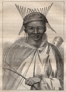 Wyprawa w głąb ziem RPA (1775) Andersa Sparrmana (1748-1820): boschiman (Bochiman lub San, rdzenni mieszkańcy południowej Afryki) - ilustracja zaczerpnięta z „Wielkich żeglarzy XVIII wieku”” autorstwa Unknown artist