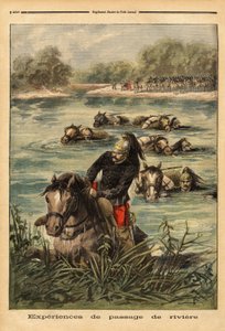 Doświadczenie przejścia rzeki przez 7. pułk smoków w Fontainebleau. Grawerowanie w „Le petit journal”” 6.09.1896. Kolekcja Selvy. autorstwa Unknown artist
