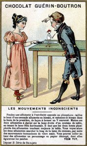 Doświadczenie dwójki dzieci z zapałkami i nożem. Chromolitografia opakowań do czekolady Guérin Boutron. autorstwa Unknown artist