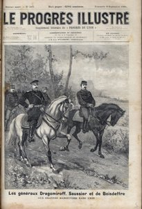 STOSUNKI FRANCUSTO-ROSYJSKIE - generał francuski Saussier i generał rosyjski Dragomirow Michaił Iwanowicz Dragomirow (Michael Iwanowicz Dragomiroff) (1830-1905) i Raoul Francois Charles Le Mouton de Boisdeffre w czasie manewrów wojskowych w Wogezach, autorstwa Unknown artist