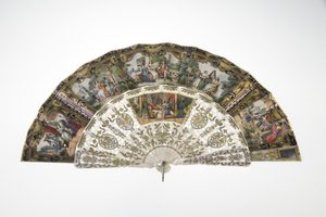 Wachlarz, ok. 1860, Drukowany i malowany papier, masa perłowa, metale złoto, srebro i miedź oraz lustro, Twórca nieznany autorstwa Unknown artist