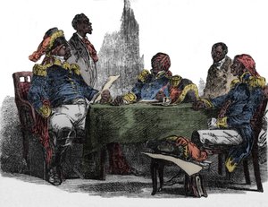 Faustin Soulouque (1782-1867) dit Faustin I, cesarz Haiti od 1847 do 1859, reprezentowany na spotkaniu Grawerowanie z „Emporio picturesco” 1850 autorstwa Unknown artist