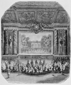 Święto Ludwika XIV przez księcia św. Aignana (muzyczna komedia grana w parku wersalskim) Grawerowanie autorstwa Unknown artist