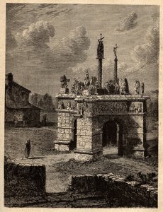 Finistere - Bretania - Le calvaire de pleyben - Enclos paroissial de Pleyben - Pleyben Parish close - grawerowanie w „” PATRIE” - PECTUREQUIRESSE OPIS FRANCJI W 6 TOMACH LUCIENA HUARDA - koniec XIX wieku autorstwa Unknown artist