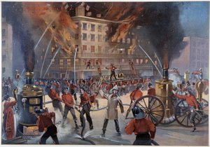 Ogień i strażacy w Nowym Jorku autorstwa Unknown artist