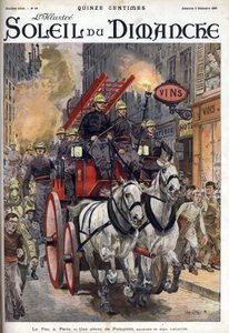 Pożar w Paryżu: alarm straży pożarnej. Grawerowanie w „Le sun-du-dimanche”, 3 grudnia autorstwa Unknown artist
