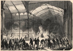 Strażacy próbujący powstrzymać pożar Central Halles w Paryżu, 10 lipca autorstwa Unknown artist