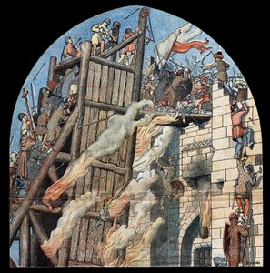 Pierwsza krucjata: oblężenie i zdobycie Jerozolimy przez przeprawy prowadzone przez Godefroy de Bouillon (1058-1100) w 1099. autorstwa Unknown artist