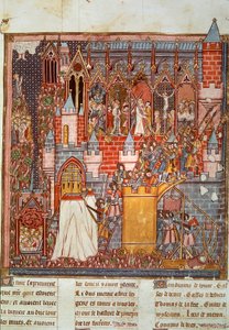 Pierwsza krucjata: oblężenie i zdobycie Jerozolimy przez przeprawy prowadzone przez Godefroy de Bouillon (1058-1100) w 1099. Miniatura z „Chronicles d