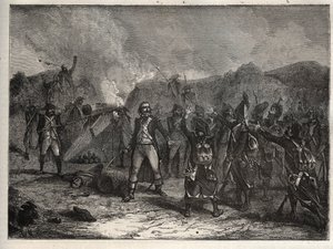 Pierwsza koalicja: pułkownik Antoine Guillaume (Antoine-Guillaume) Rampon (1759-1842) w bitwie pod Montenotte w dniu 12 kwietnia 1796 r. podczas kampanii włoskiej przeciwstawiającej się wojskom francuskim Napoleona Bonaparte armii austriackiej i sardyńskie autorstwa Unknown artist