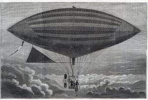 Pierwszy elektryczny aerostat do helisy, eksperymentowany przez Alberta (1839-1906) i Gastona Tissandiera (Tissendier) (1843-1899) francuskiego naukowca, redaktora magazynu „La Nature” w poniedziałek, 8 października autorstwa Unknown artist