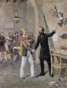 Pierwsze spotkanie Giuseppe Garibaldiego i Giuseppe Mazziniego w Marsylii w 1833 roku (rytowanie) autorstwa Unknown artist