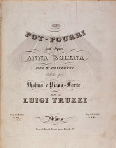 Pierwsza strona nuty pot pourri Anny Boleny, opera Gaetano Donizetti autorstwa Unknown artist