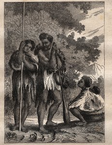 Pierwsza podróż (1768-1771) kapitana Jamesa Cooka (1728-1779): rodzina neozelandzka (Neo Zelandaise) - ilustracja zaczerpnięta z „Wielkich marynarzy XVIII wieku”” autorstwa Unknown artist