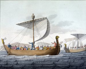 Flota Wilhelma I Zdobywcy (1027 - 1087) płynąca do Anglii - w „Starym i współczesnym stroju” Ferrario, wyd. Mediolan autorstwa Unknown artist