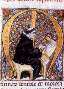 Fra Pietro di Pavia (Frere Pierre de Pavia), kopista w pracy („M”). Rękopis z XIV wieku. autorstwa Unknown artist