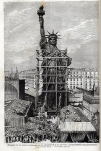 Francja, Paryż, Przekazanie Statuy Wolności ambasadorowi Stanów Zjednoczonych - Zapakowanie posągu Liberte wykonanego przez Frederica Auguste Bartholdiego (1834-1904) w rusztowanie, aby przetransportować go z Paryża do Ameryki autorstwa Unknown artist