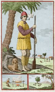 Francuski buccane z Santo Domingo (Haiti). Grawer w „History of the Adventurers Filibbusters and Buccaneers Reported in the Indias”” autorstwa Alexandre Olivier Exquemelin (1645-1710). autorstwa Unknown artist