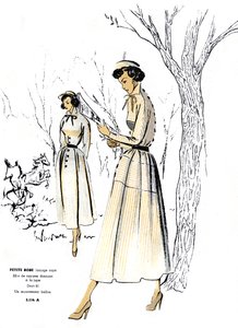 Francuska modna sukienka w drobne paski. autorstwa Unknown artist
