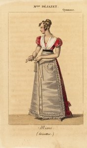 Francuska sopranistka Mlle Virginie Dejazet jako Mimi w jednoaktowym wodewilu Grisettes Scribe