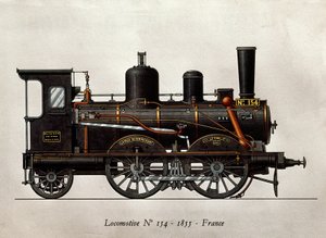 Pociąg francuski: Lokomotywa Numero 154 z 1855 r. Grawerowanie. Paryż, Sztuka Dekoracyjna autorstwa Unknown artist