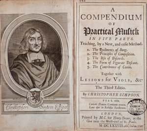 Frontyspis Kompendium muzyki praktycznej w pięciu częściach z lekcjami violi da gamba Cristophera Simpsona autorstwa Unknown artist