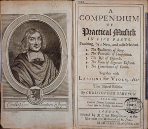 Frontyspis Kompendium muzyki praktycznej z portretem Christophera Simpsona autorstwa Unknown artist